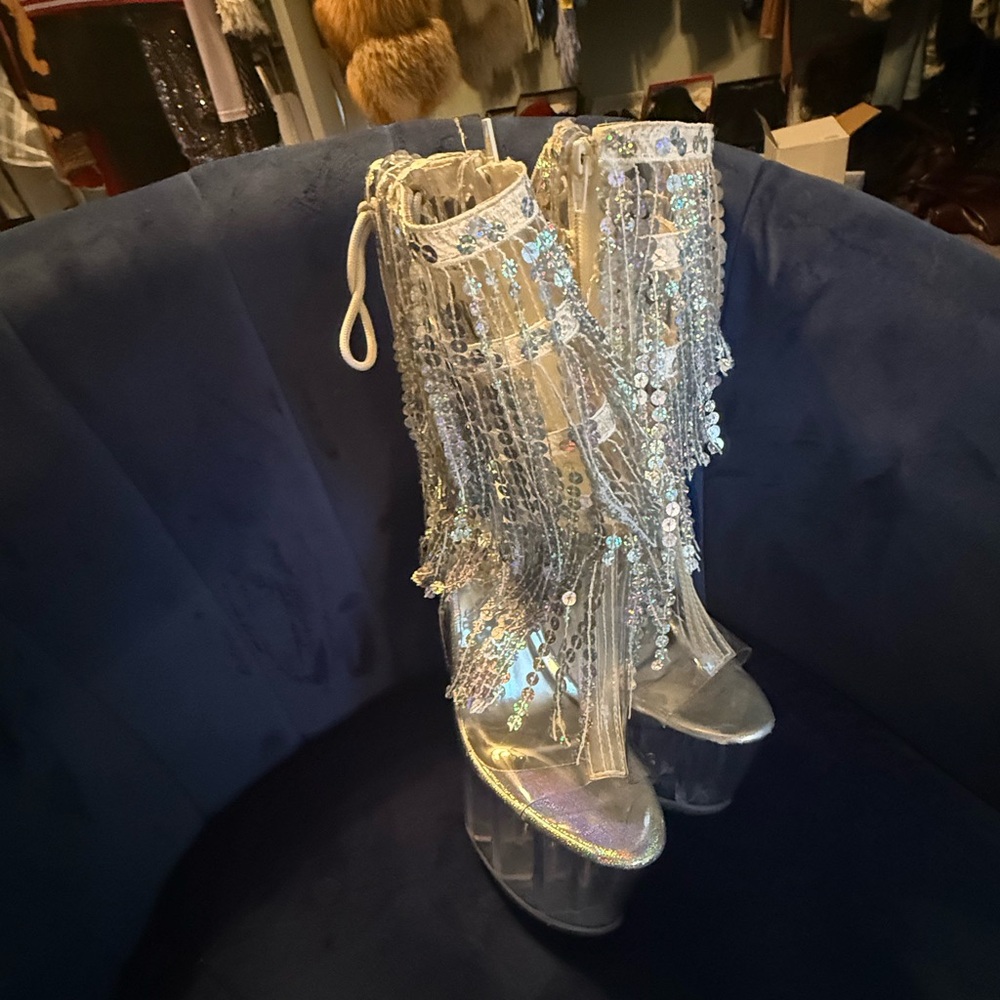 Silver Sequin Platform Boots